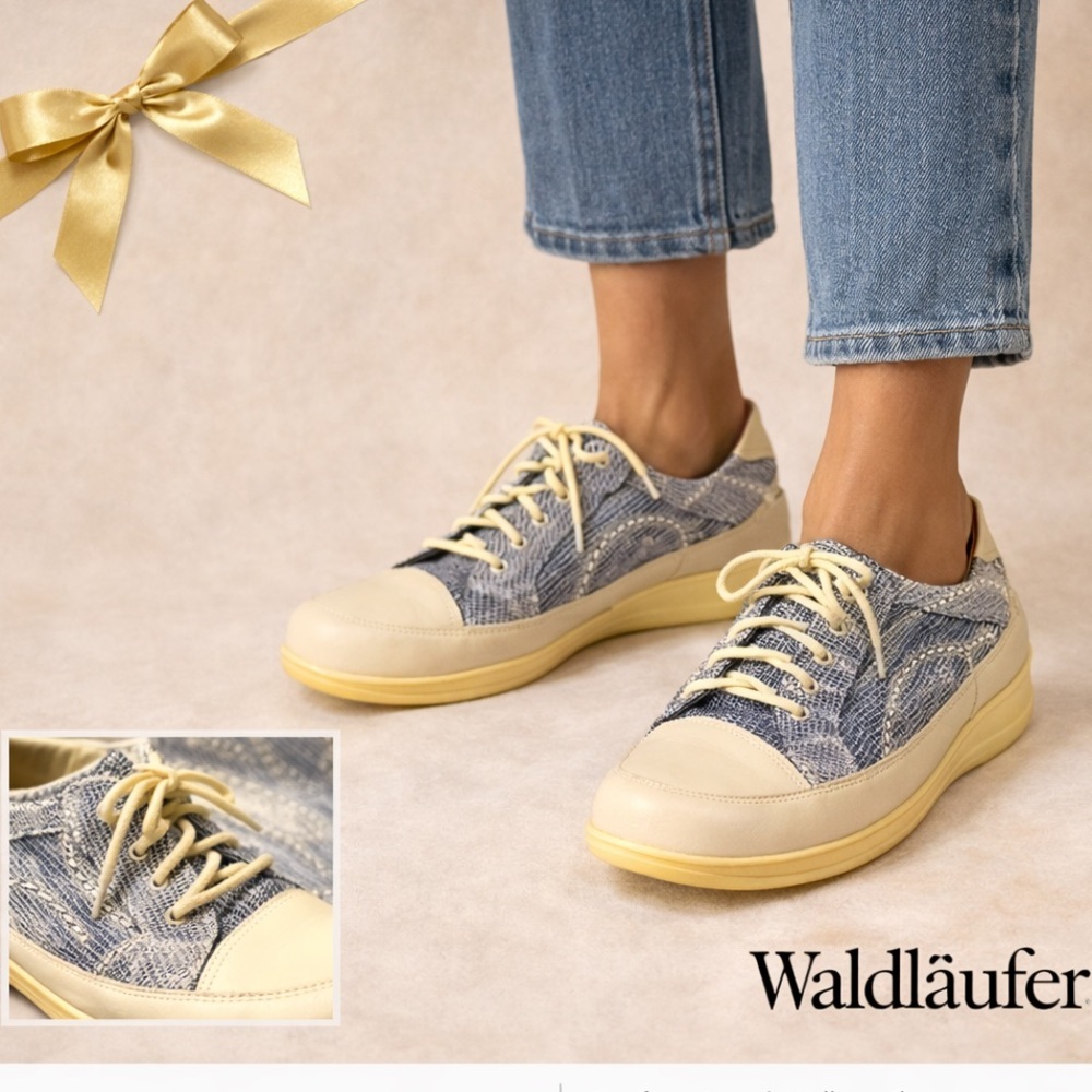 Waldlaufer Silver Blue Walking Shoes Lace-Up Size 7.5